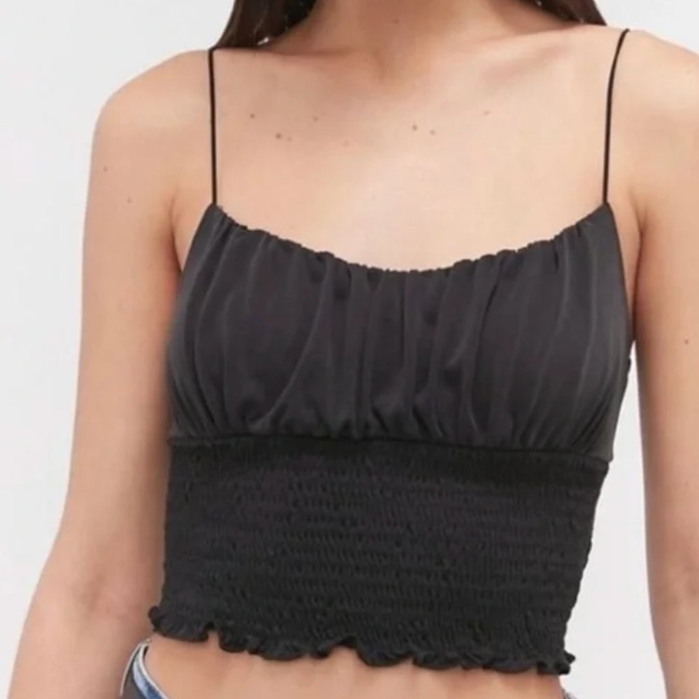 UO Emma Cupro Smocked Cami - Black Size XL